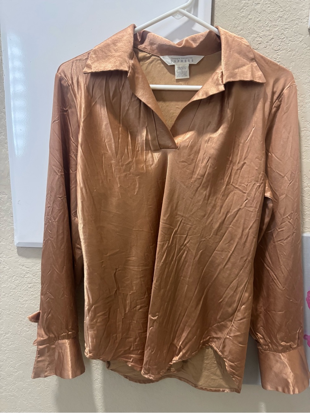 Express Copper Satin Notch-Collar Blouse size L